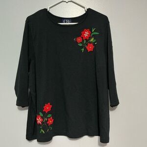CB Plus Black Christmas top Embroidered Beaded Poinetta on front/sleeves size 1X